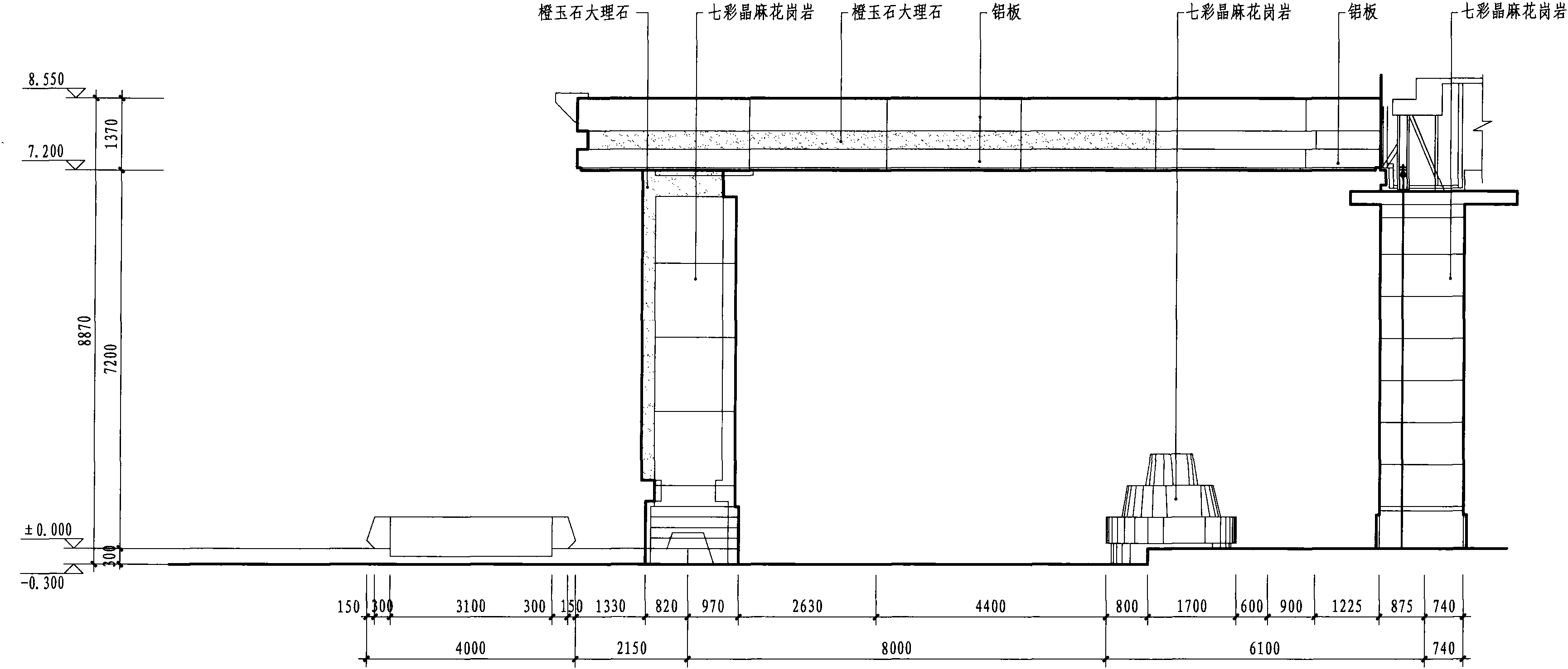 一層雨棚B立面圖 1:100